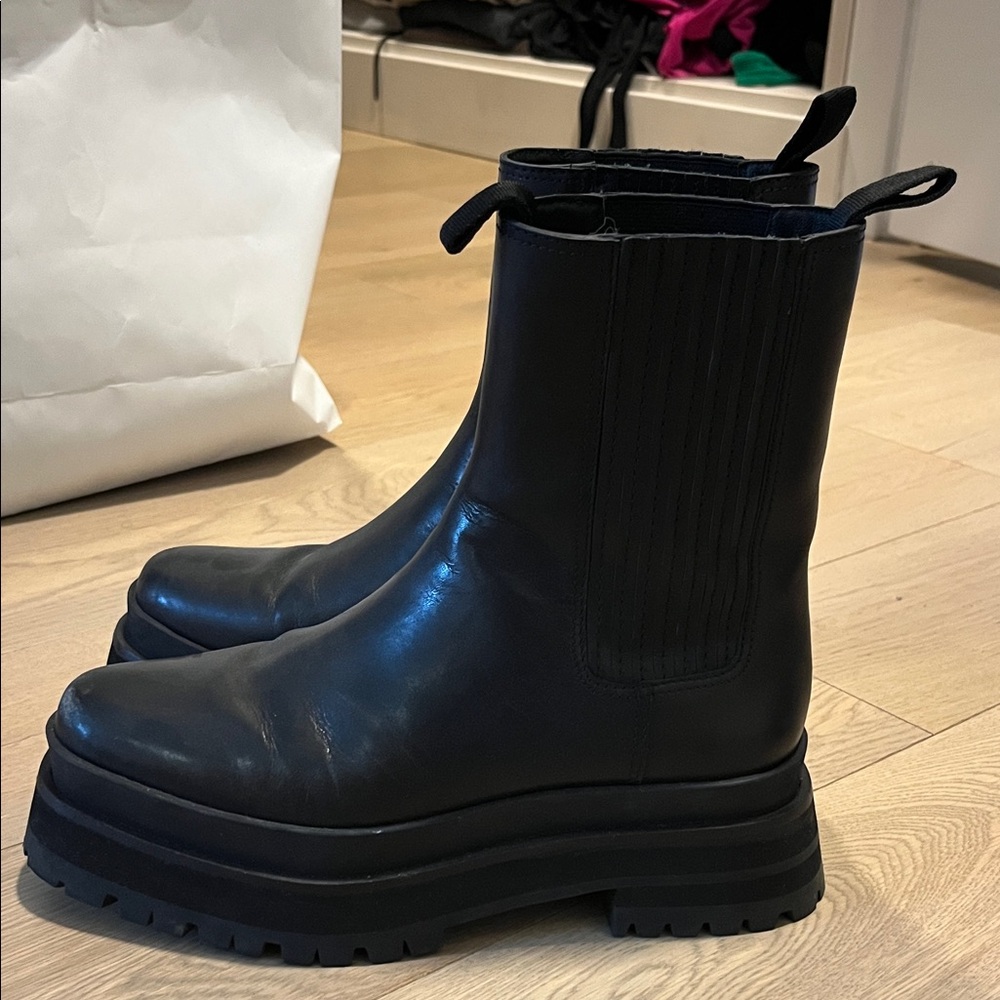 Loeffler randall platform leather moto boots